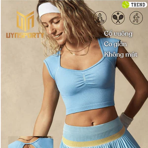 Áo Pickleball Nữ UYNSPORTY Croptop Tay Cộc, Khóa Kéo, Hở Lưng, Co Giãn Cao, Ôm Dáng , Áo Thể Thao Nữ