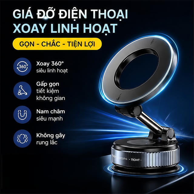 Giá Đỡ Điện Thoại Ô Tô Nam Châm Cao Cấp Gắn Taplo Xe Hơi Xoay Đa Năng Dẫn Đường Chắc Chắn