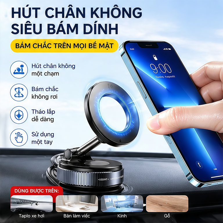 Giá Đỡ Điện Thoại Ô Tô Nam Châm Cao Cấp Gắn Taplo Xe Hơi Xoay Đa Năng Dẫn Đường Chắc Chắn