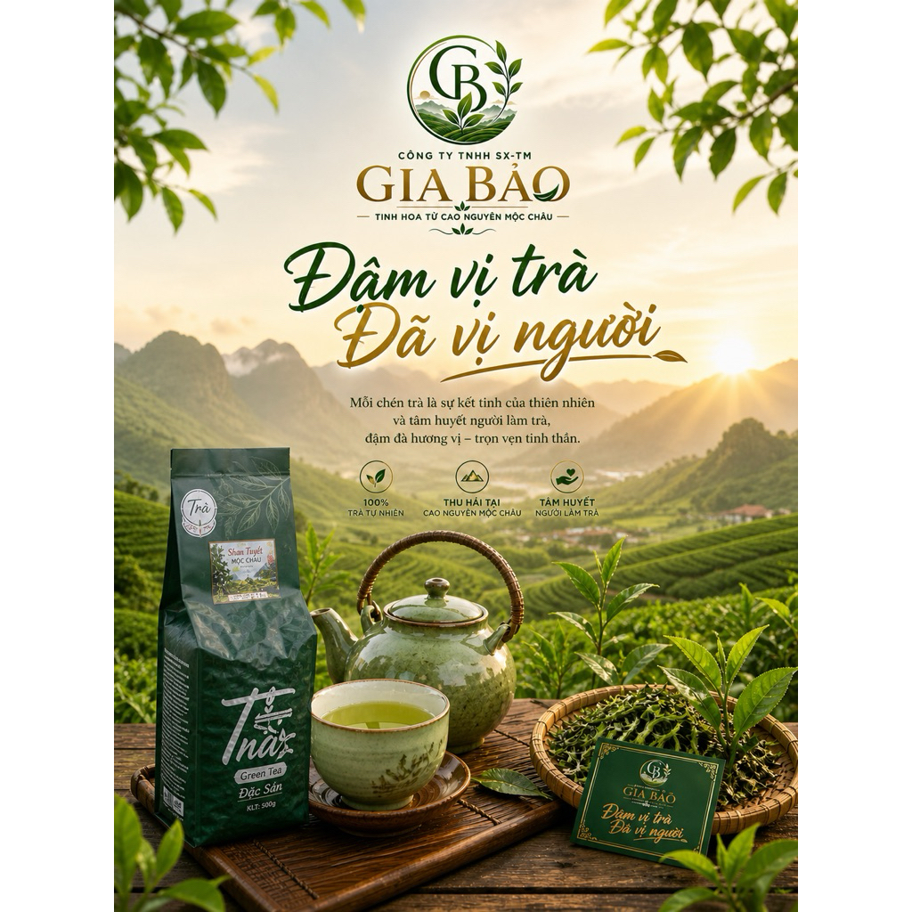 [1Kg]Trà Shan Tuyết Gia Bảo Mộc Châu 1Kg . 2 Gói 500G 100% Tự Nhiên Đậm Vị Hậu Ngọt Không Chất Bảo Quản Không Tẩm Ướp