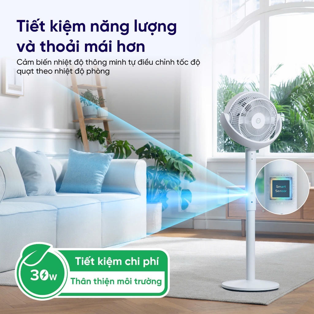 Quạt Tuần Hoàn Không Khí Levoit CirculAir 22.9cm Mát Đến 30m, 12 Tốc Độ, Có Cảm Biến Nhiệt Độ