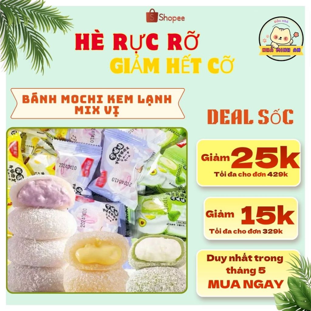 [500G - 1KG] Bánh Mochi Kem Lạnh Mix Vị Đài Loan Nhân Bơ - Sữa đậu xanh - Khoai môn - Sầu riêng