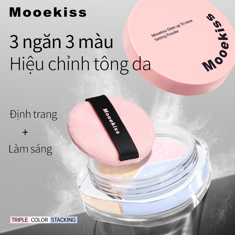 [MỚI] Phấn Phủ 3 Màu Mooekiss Loose Powder Hạt Phấn Siêu Mịn Khóa Nền 24H, Chống Nước Kháng Mồ Hôi Tuyệt Đối (7.5g)
