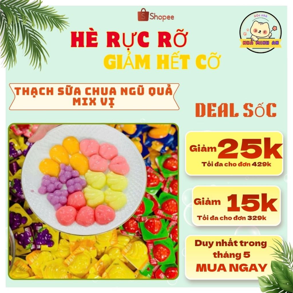 [500G - 1KG] Thạch Sữa Chua Ngũ Quả Thạch Trái Cây Mềm Dẻo Ăn Vặt Mát Lạnh Mix 5 Vị Trái Cây