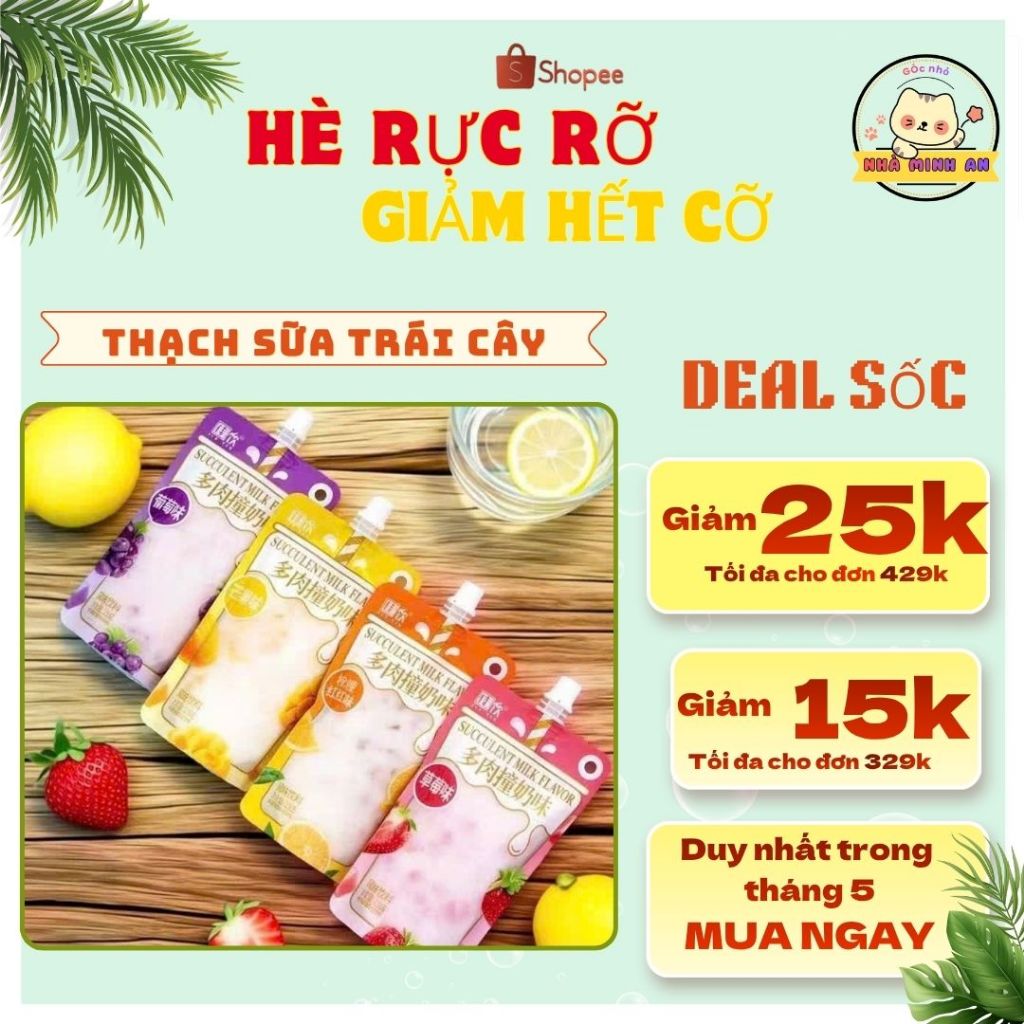 [HÀNG HOT 2026] Thạch Sữa Full Topping Vị Trái Cây Nho - Dâu - Cam - Xoài 258G Thạch sữa trái cây