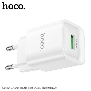 Cốc sạc Hoco C145A cổng USB-A QC3.0 18W, chân tròn EU (Trắng)