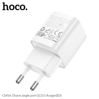 Cốc sạc Hoco C145A cổng USB-A QC3.0 18W, chân tròn EU (Trắng)