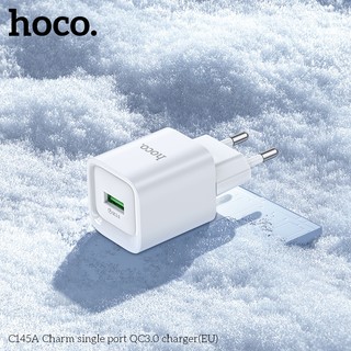 Cốc sạc Hoco C145A cổng USB-A QC3.0 18W, chân tròn EU (Trắng)