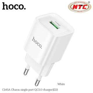 Cốc sạc Hoco C145A cổng USB-A QC3.0 18W, chân tròn EU (Trắng) - Phụ Kiện Nhất Tín
