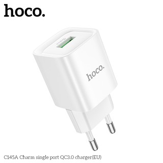 Cốc sạc Hoco C145A cổng USB-A QC3.0 18W, chân tròn EU (Trắng)