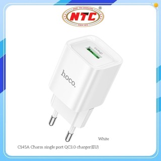 Cốc sạc Hoco C145A cổng USB-A QC3.0 18W, chân tròn EU (Trắng)