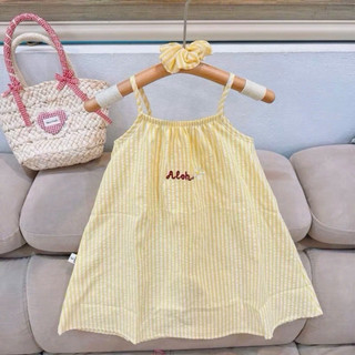 (EMXINH Baby Kids x Tặng Buộc Tóc) Váy 2 Dây Bé Gái Mặc Đi Biển, Đi Chơi Vải Mềm Mát Hoạ Tiết Kẻ Sọc (8-22kg) V001