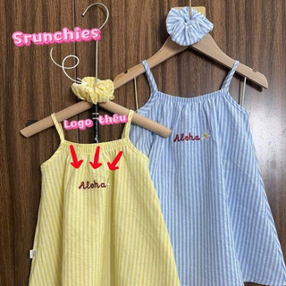 (EMXINH Baby Kids x Tặng Buộc Tóc) Váy 2 Dây Bé Gái Mặc Đi Biển, Đi Chơi Vải Mềm Mát Hoạ Tiết Kẻ Sọc (8-22kg) V001