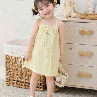(EMXINH Baby Kids x Tặng Buộc Tóc) Váy 2 Dây Bé Gái Mặc Đi Biển, Đi Chơi Vải Mềm Mát Hoạ Tiết Kẻ Sọc (8-22kg) V001