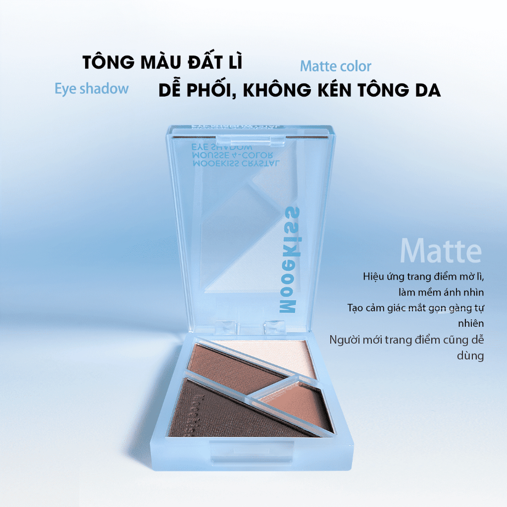 [DEAL] Bảng phấn mắt Mooekiss gồm 4 màu, bao gồm cả màu lì và màu nhũ, hoàn hảo cho lớp trang điểm nhẹ nhàng