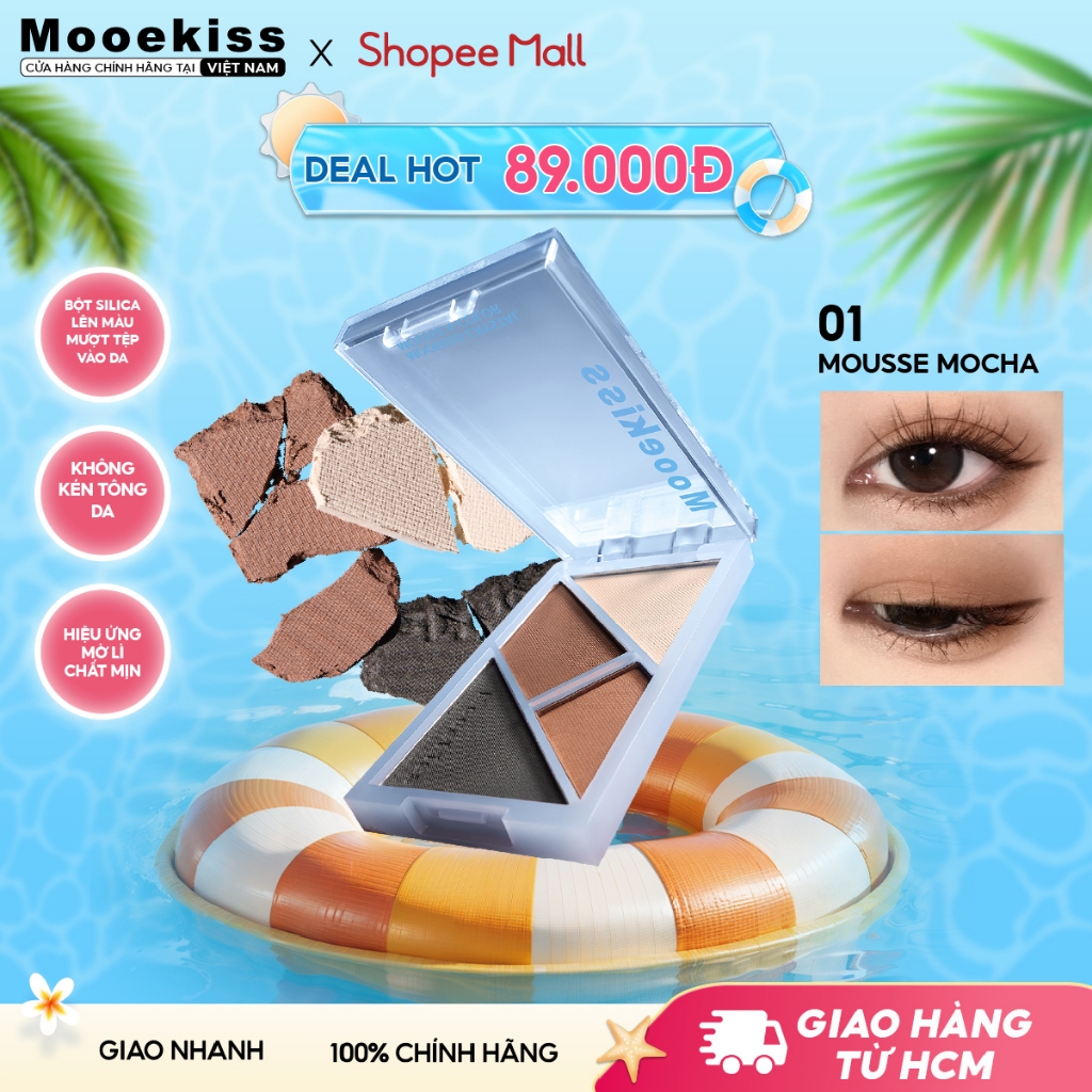 [DEAL] Bảng phấn mắt Mooekiss gồm 4 màu, bao gồm cả màu lì và màu nhũ, hoàn hảo cho lớp trang điểm nhẹ nhàng