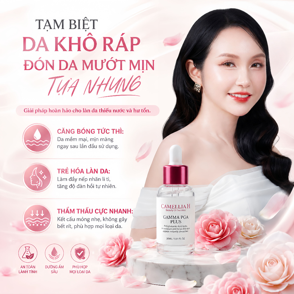 Serum dưỡng ẩm Camellia H Gamma PGA cấp nước tức thì da căng mướt phục hồi da khô thiếu ẩm