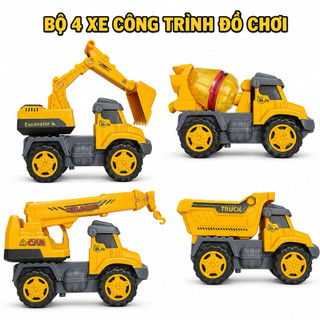 Đồ chơi bộ 4 xe đồ chơi công trình xây dựng chạy đà màu vàng cho bé - Kidzone
