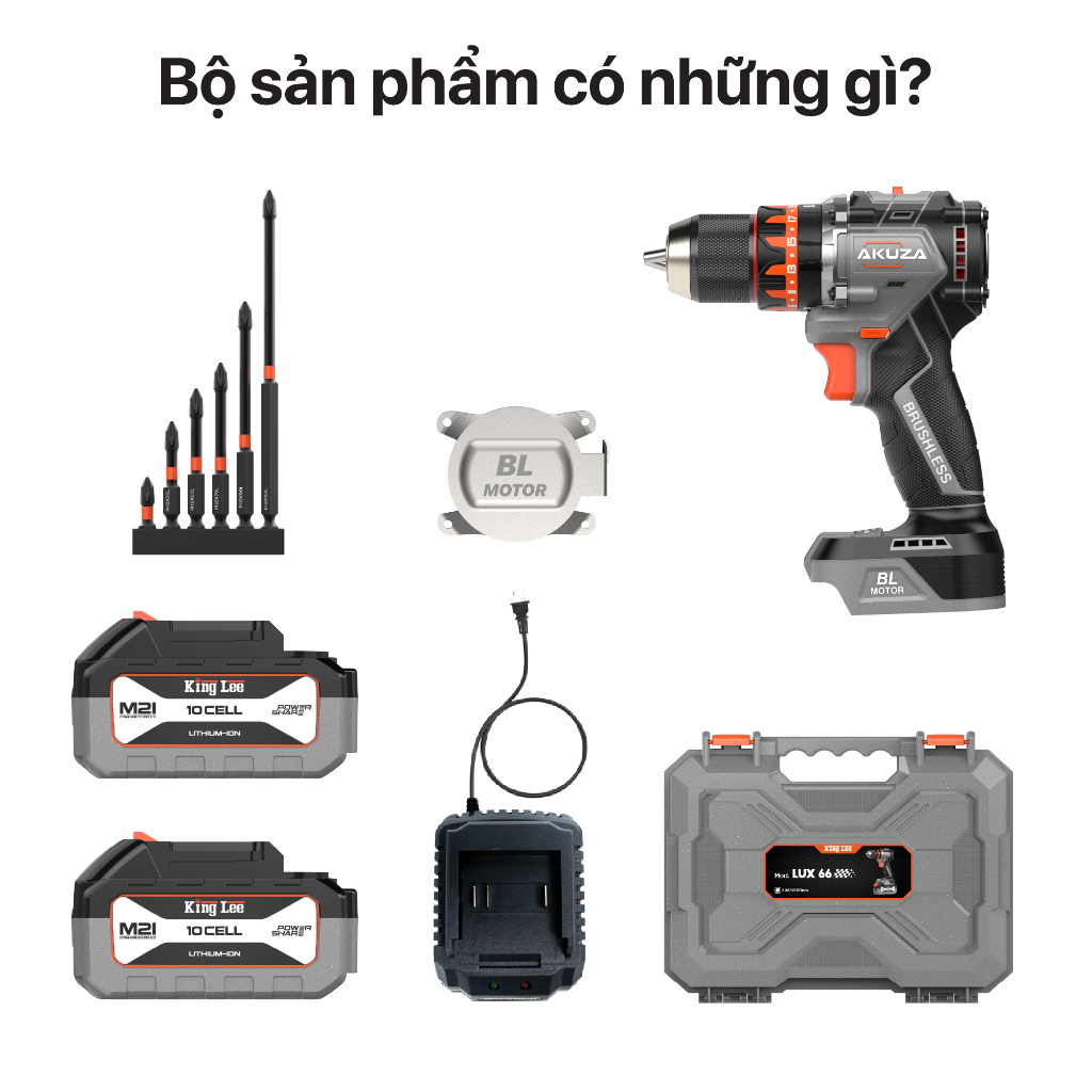 Máy Khoan pin Lux 66 King lee - Không Chổi Than, Đầu Kẹp 13mm,Lực 65Nm