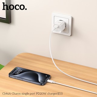 Cốc sạc Hoco C146A cổng TypeC PD 20W, chân tròn EU (Trắng) - Phụ Kiện Nhất Tín