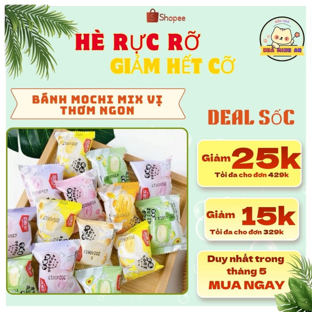 [SIÊU DẺO] Bánh Mochi Kem Sữa Vị Sầu Riêng, Khoai Môn, Đậu Nành, Phủ Dừa, Kem Lạnh Đài Loan
