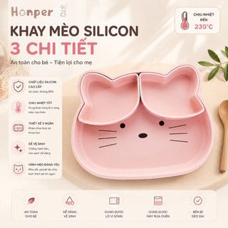 (THANH LÝ) khay ăn dặm silicon đế hít honper hình thỏ, hình mèo siêu xinh cho bé ăn dặm