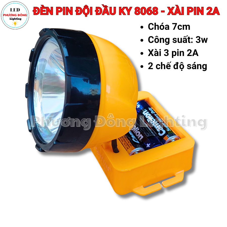 Đèn Pin Đeo Đầu KY8068 Đèn Đội Đầu 2 Chế Độ Sáng Chiếu Xa Siêu Sáng Dùng Đi Đêm Câu Cá Dùng Pin AA