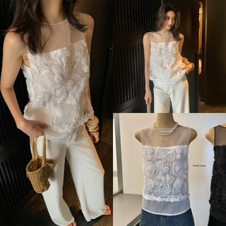 𝐏𝐡𝐢𝐞𝐧 𝐖𝐆𝐖𝐄 | (Sẵn) w9414 Áo Voan Sát Nách Cổ Tròn Hoạ Tiết Nhiều Hoa Dáng A