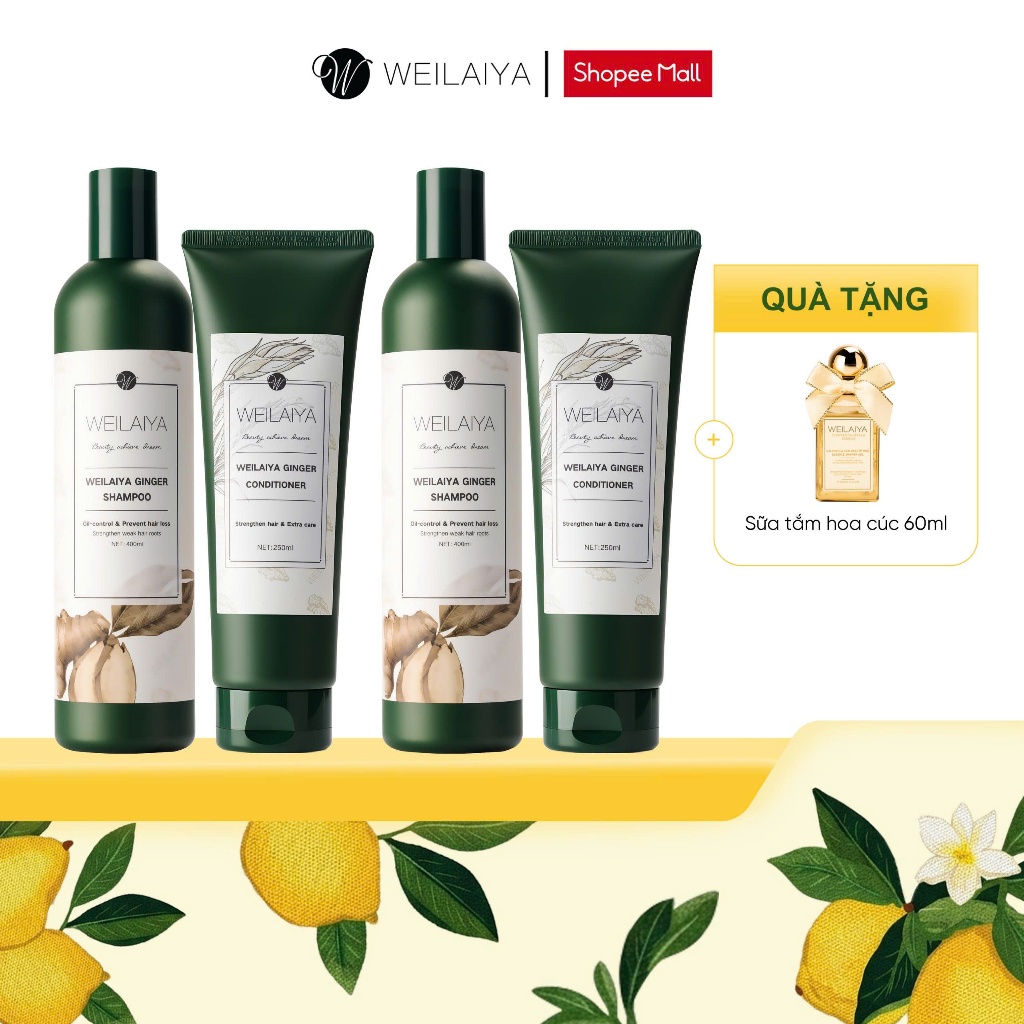 Combo 2 Cặp dầu gội đầu và dầu xả tóc thảo dược Weilaiya gừng trắng giúp ngăn rụng và kích thích mọc tóc