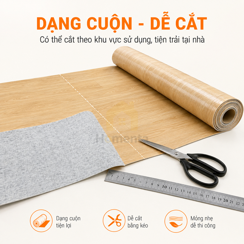 Thảm trải lót sàn simili vân gỗ chống nước dày 1.5mm khổ 2m (5m/10m) dễ lau chùi cho phòng trọ，nhà xưởng, văn phòng