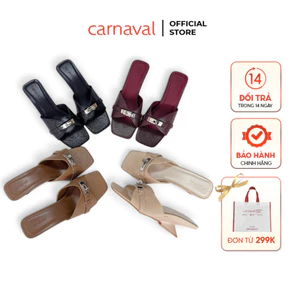 Dép Cao Gót Nữ Carnaval Mũi Vuông Khóa Kim Loại Gót Cao 5cm, Guốc Nữ Sang Trọng Dễ Phối - VS203