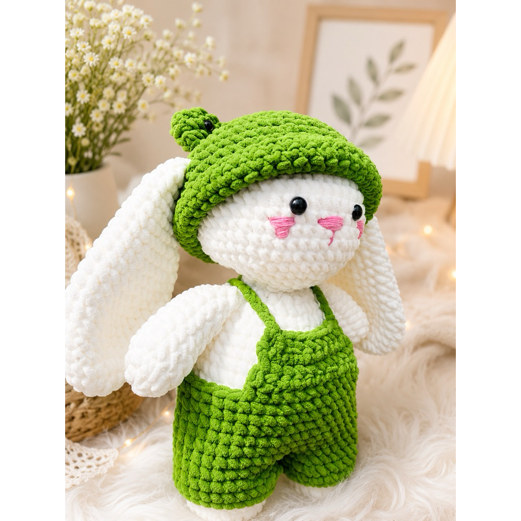Quà tặng gấu bông thỏ tai dài len nhung đũa handmade sản phẩm thủ công