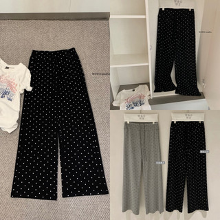 𝐏𝐡𝐢𝐞𝐧 𝐖𝐆𝐖𝐄 | (Sẵn) w9464 Quần Vải Cạp Rút Chấm Bi Co Dãn Thoải Mái Ống Rộng
