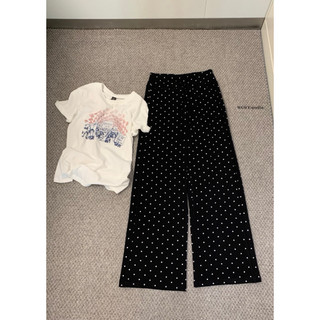 𝐏𝐡𝐢𝐞𝐧 𝐖𝐆𝐖𝐄 | (Sẵn) w9464 Quần Vải Cạp Rút Chấm Bi Co Dãn Thoải Mái Ống Rộng