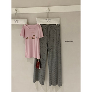𝐏𝐡𝐢𝐞𝐧 𝐖𝐆𝐖𝐄 | (Sẵn) w9464 Quần Vải Cạp Rút Chấm Bi Co Dãn Thoải Mái Ống Rộng