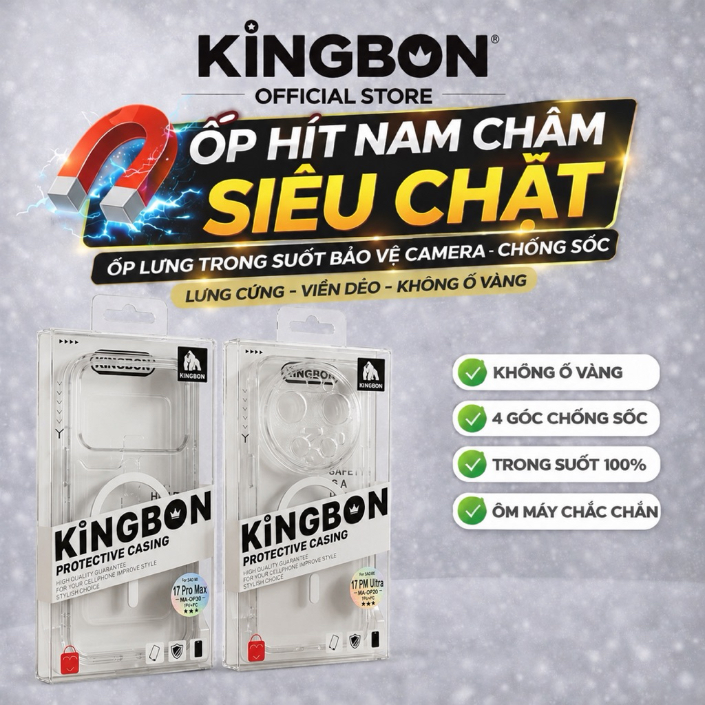 Ốp Lưng Xiaomi KiNGBON Lưng Cứng Viền Dẻo Hít Nam Châm Siêu Chặt cho Xiaomi 17 ProMax/17Ultra