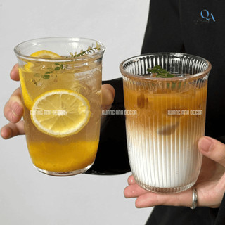 Bộ 6 Cốc Thủy Tinh Dáng Trụ MIỆNG LOE 360ML | Ly Thủy Tinh Uống Cà Phê, Nước Ép, Sinh Tố DECOR Phong Cách Tối Giản