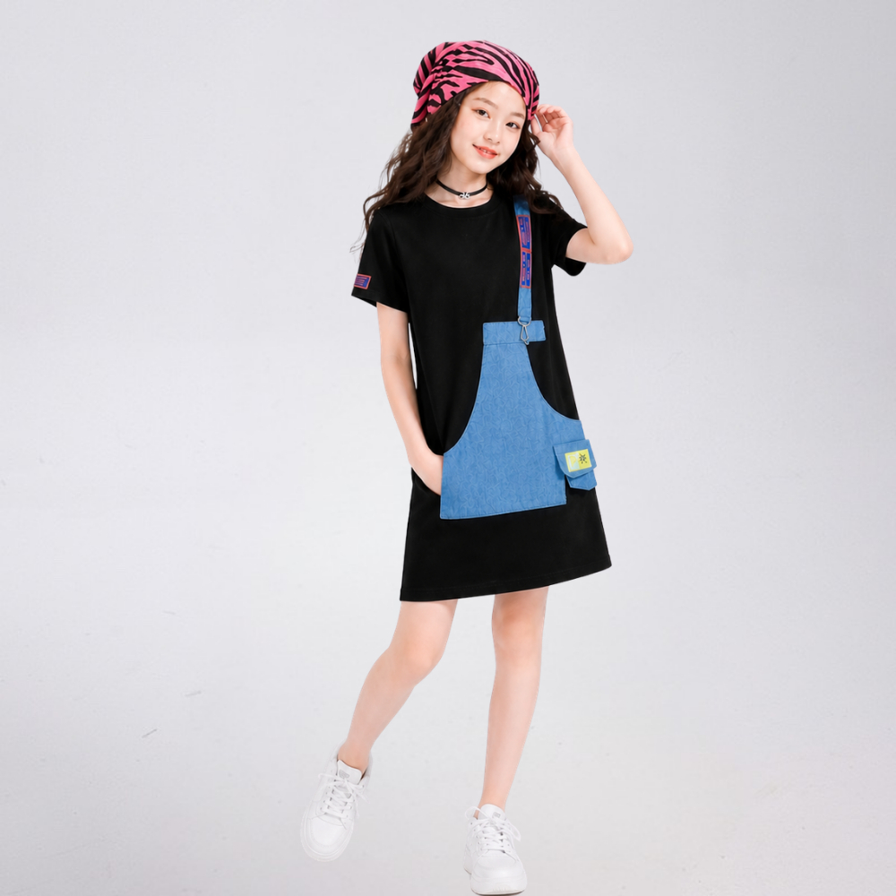 Váy Bé Gái Mùa Hè Cotton Mềm Mát – Đầm Suông Phối Túi Yếm Cá Tính Cho Bé B219 | JJ Kids Fashion
