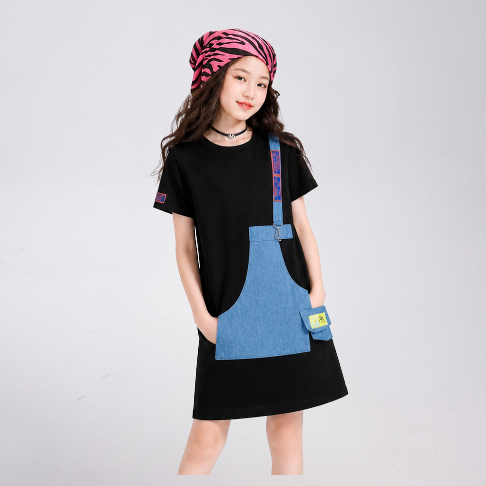 Váy Bé Gái Mùa Hè Cotton Mềm Mát – Đầm Suông Phối Túi Yếm Cá Tính Cho Bé B219 | JJ Kids Fashion
