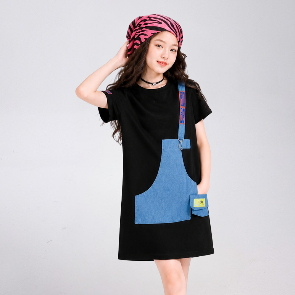 Váy Bé Gái Mùa Hè Cotton Mềm Mát – Đầm Suông Phối Túi Yếm Cá Tính Cho Bé B219 | JJ Kids Fashion