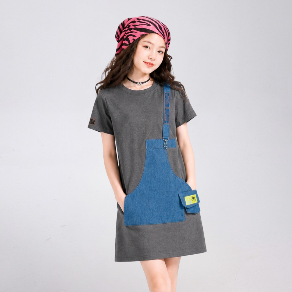 Váy Bé Gái Mùa Hè Cotton Mềm Mát – Đầm Suông Phối Túi Yếm Cá Tính Cho Bé B219 | JJ Kids Fashion