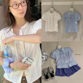 𝐏𝐡𝐢𝐞𝐧 𝐖𝐆𝐖𝐄 | (sẵn) w9605 Áo Sơ Mi Cộc Tay Cổ Tàu May Kiểu Hàn Quốc