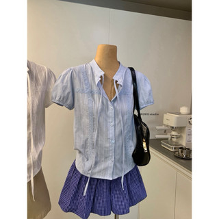 𝐏𝐡𝐢𝐞𝐧 𝐖𝐆𝐖𝐄 | (sẵn) w9605 Áo Sơ Mi Cộc Tay Cổ Tàu May Kiểu Hàn Quốc