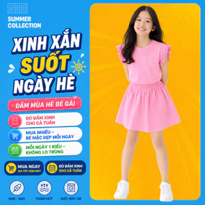 Váy Bé Gái Mùa Hè Cotton Mềm Mát – Đầm Xòe Tay Bèo Nữ Tính Cho Bé B362 | JJ Kids Fashion