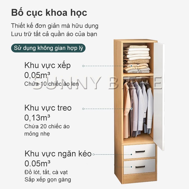 SUNNY Tủ Gỗ, Tủ Quần Áo, MDF Hiện Đại 40x40x180cm, Đa Năng, Lưu Trữ Gọn Gàng, Bền Đẹp