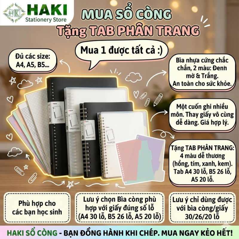 Sổ còng HAKI bìa sổ còng A4 A5 B5 binder còng sắt 4 9 6 20 26 30 còng làm sổ tay, sổ ghi chép, take notes, bujo