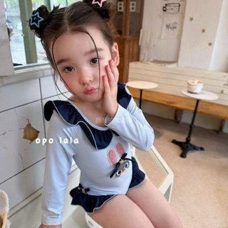 Đồ bơi thỏ bé gái bộ bikini dài tay cho bé gái hình thỏ đáng yêu chất cotton co giãn