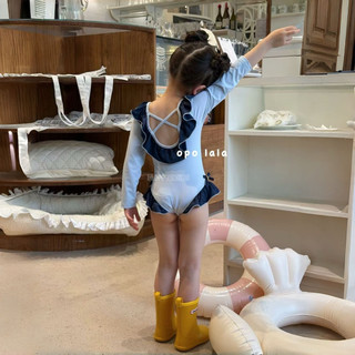 Đồ bơi thỏ bé gái bộ bikini dài tay cho bé gái hình thỏ đáng yêu chất cotton co giãn