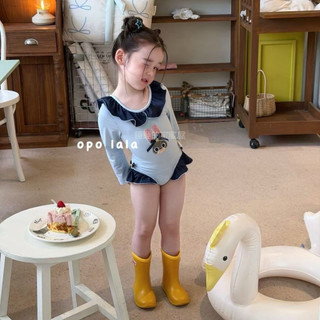 Đồ bơi thỏ bé gái bộ bikini dài tay cho bé gái hình thỏ đáng yêu chất cotton co giãn