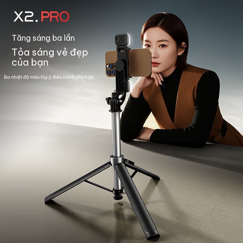 X2 MINI  – Gậy selfie kiêm chân tripod, Dài 1.3m có thể điều chỉnh, Xoay 360 độ, Điều khiển Bluetooth không dây,